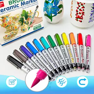 12 Pack Liquid Ceramic Markers, Stackable Doodle Art DIY Colorful Waterproof Painting Pens, Suitable for Rocks, Canvas, Glass, Ceramics, Wood, Waterproof Brush Markers