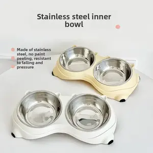 Stainless Steel Dog Bowl Cat Bowl Set Anti-Tip Dual Bowls High-Neck Slow Feeder Pet Food Water Dish Durable Easy to Clean Ideal for Dogs and Cats
