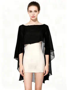 1 Women's Chiffon Pullover Shawl Cardigan, French Style Extended Sheer Cape Shawl, Sleeveless Sun Protection Shawl for Outdoor Wear, Lightweight All-Match Top Shawl for Spring, Summer and Early Autumn