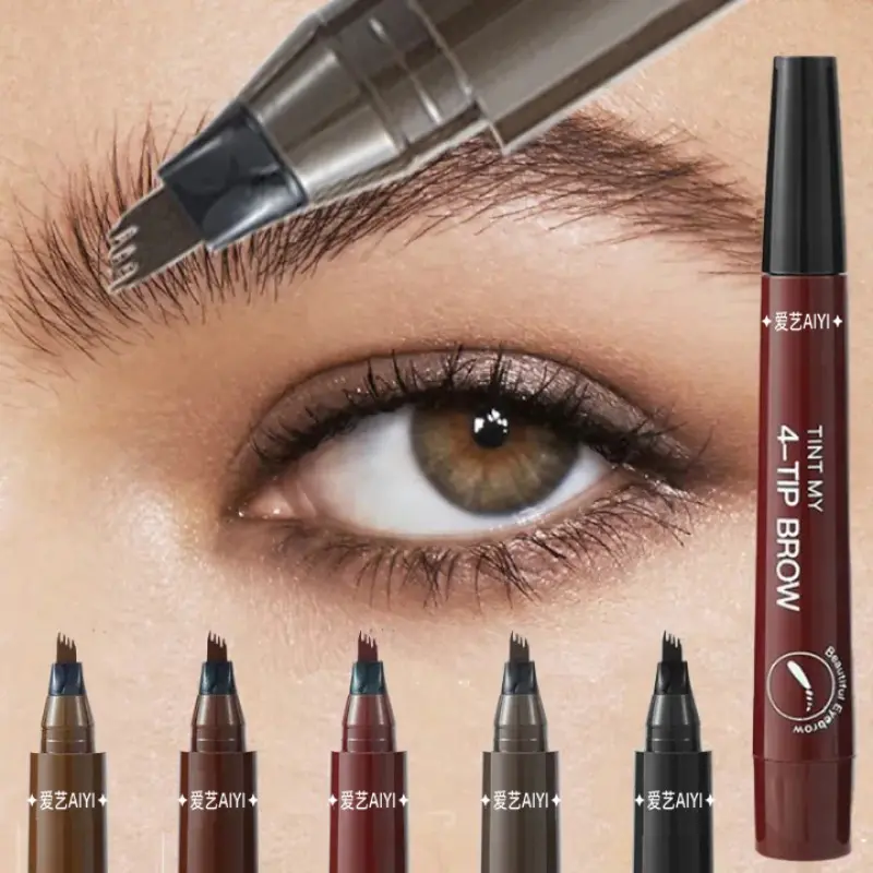 4-Tip Waterproof Eyebrow Pen, Quick-Dry Long-Lasting Natural Brown Brow Pen, Eyebrow Filler for Defined & Filled Brows, Versatile Daily Brow Makeup