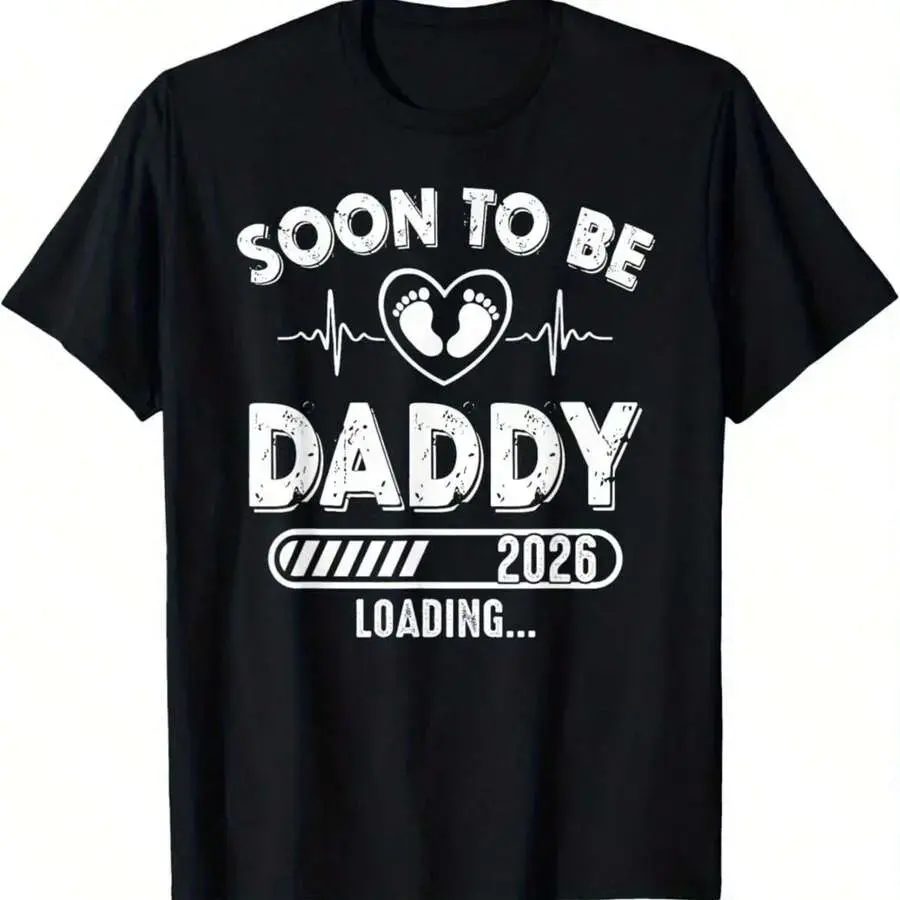 180GSM Pure Cotton Printed T-Shirt Soon To Be Daddy Est. 2026 New Dad Fathers Day First Time Design 180g Heavyweight Soft Sturdy Breathable Durable Celebratory Graphic Easy To Clean Ideal For Pregnancy Announcements Gifting And Casual Family Wear pxt01