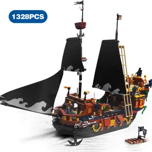 Pirate Ship Building Blocks Kit, Model Boat Kit, Mini Blocks for Boys & Girls, Creative Blocks Toy, Halloween Christmas Present, Collectible Item
