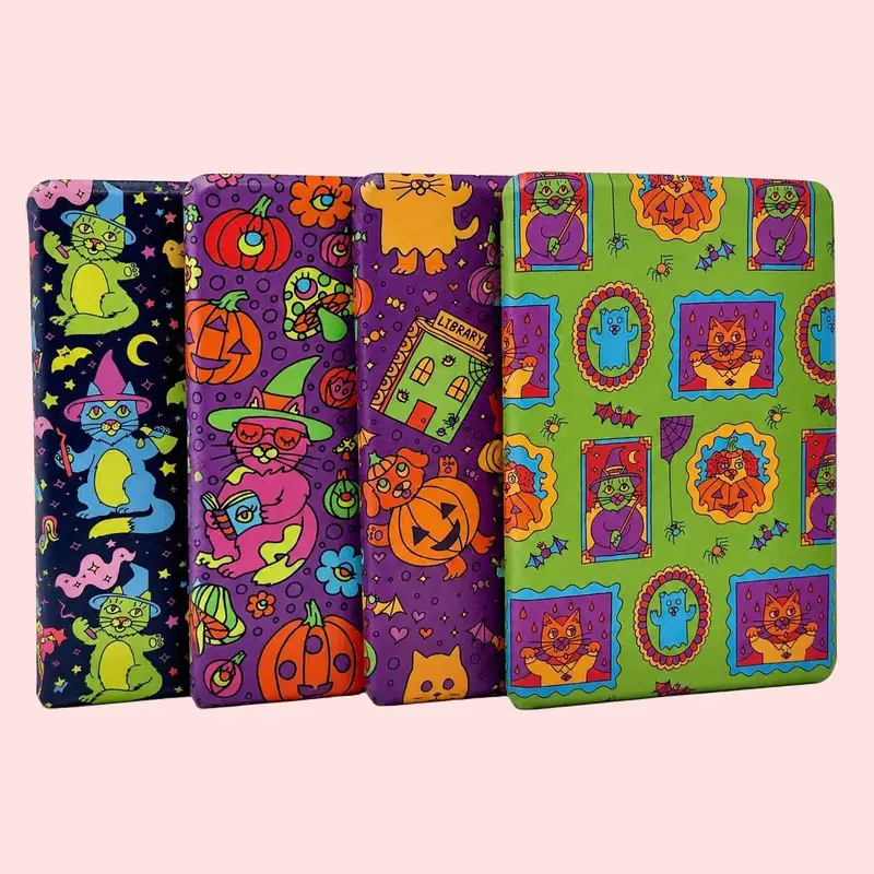 Kitty Kindle Case - Faux Leather Cover with Stretch Hand Strap Compatible with Kindle Devices Clear & Full Design Backings Available