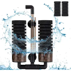 Sponge Filter, Aquarium Filter Double Sponge Replaceable Media with 4 Biochemical Sponges and 1 Bag of Filtered Ceramic Balls Ultra Quiet Filter Fish  (S/M) (M for 15 to 55 Gallon )