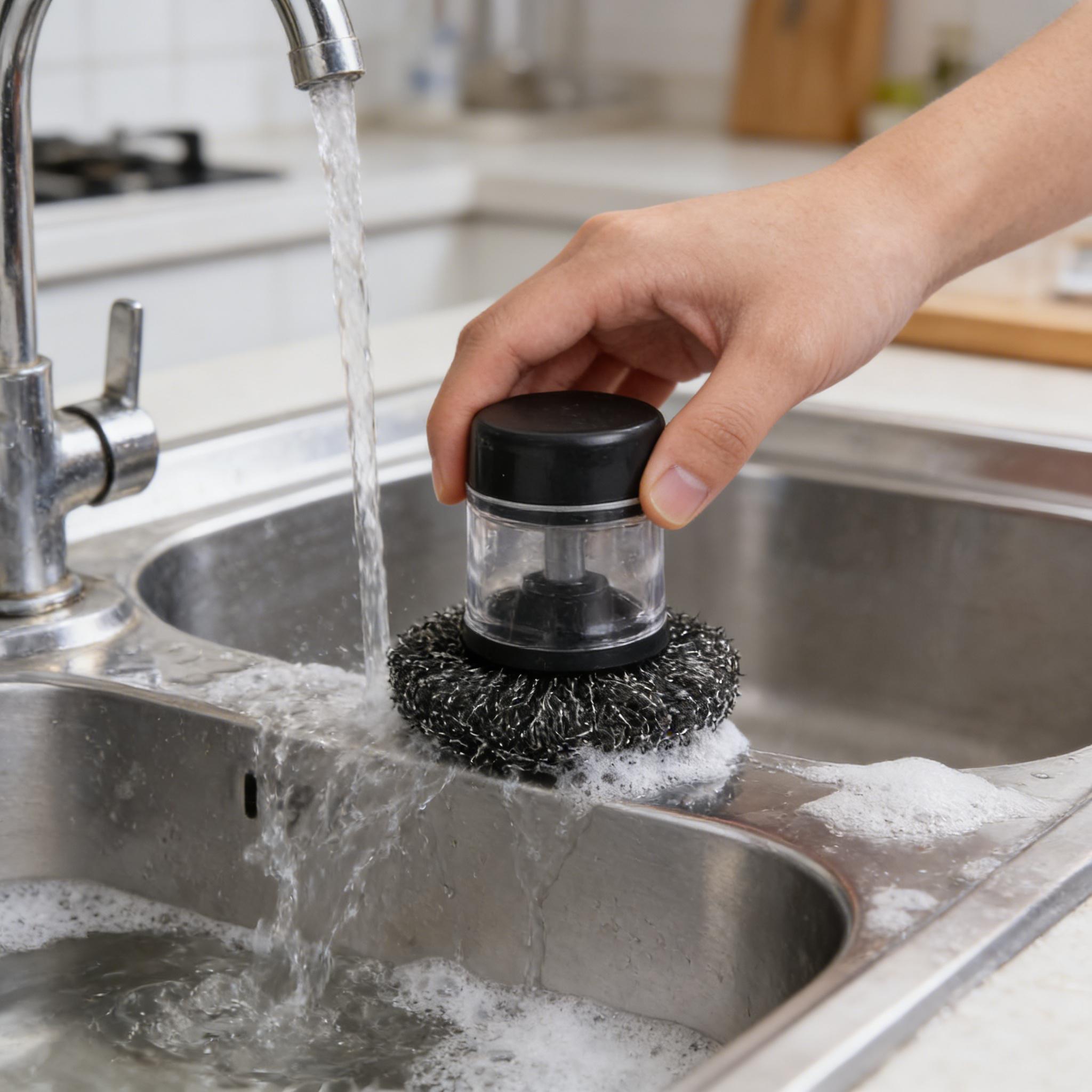 Kitchen Essential Soap Brush with 3 Replaceable Heads Efficient Hygienic Cleaning Tool for Dishes