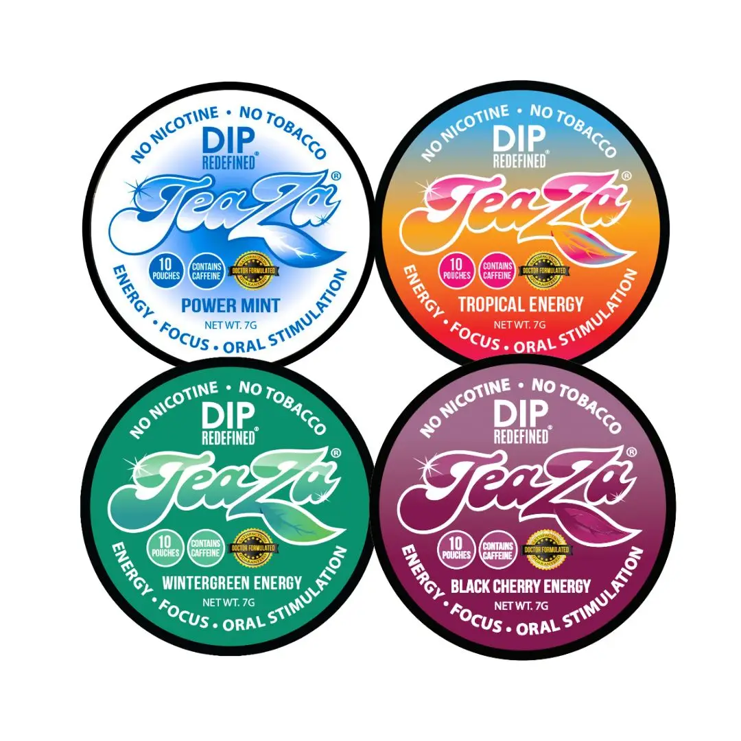 TeaZa Energy Pouches - Energy Puck Combo - Herbal Tea, Caffeine Energy Pouches, B Vitamins, Caffeine Pouches, Wintergreen, Peppermint, Black Cherry
