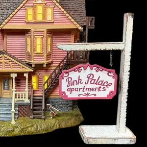Pink Palace Apartments Coraline Inspired Desk Size Sign with Stand Ready to Display Collectible Home Decor