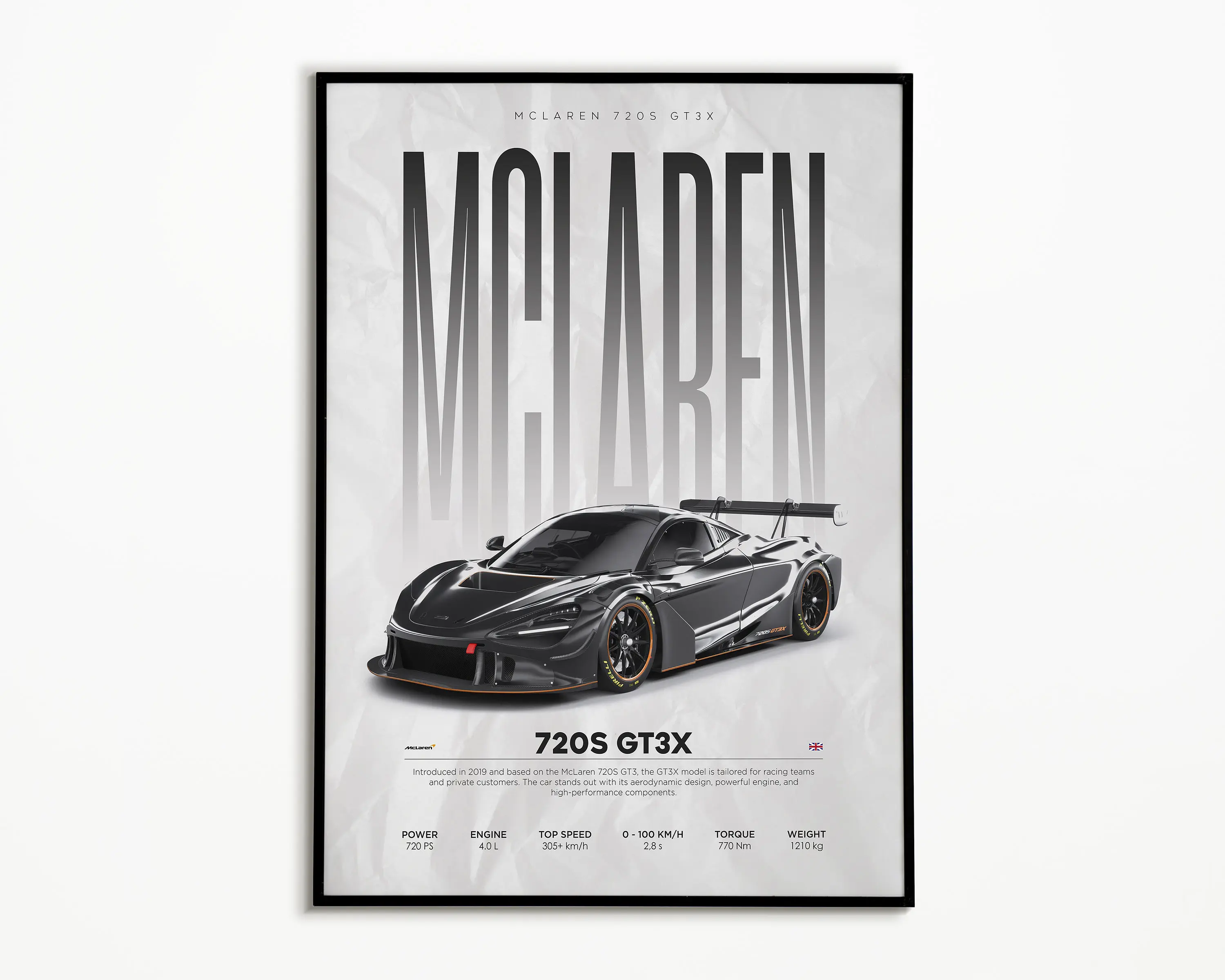 McLaren 720S GT3X Poster No Frame | Hyper Car Poster | Super Car Print | Art Print | Poster | Home Decor | Wall Decor | Mclaren