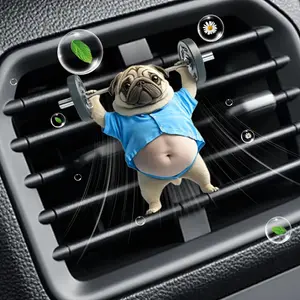 2025 Cute Weightlifting Dog Acrylic Car Air Vent Clip Perfume – Easy Install Funny Car Interior Hanging Decoration, Cute Auto Accessories & Air Freshener Gift