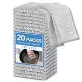 20-Count Non-Scratch Wire Dishcloths, Double-Layer Multipurpose Reusable Towels – Polyester Wiping Cloth for Kitchen Sinks, Pans, Washable Durable Cleaning Supplies for Wet & Dry Use, Housekeeping Essentials