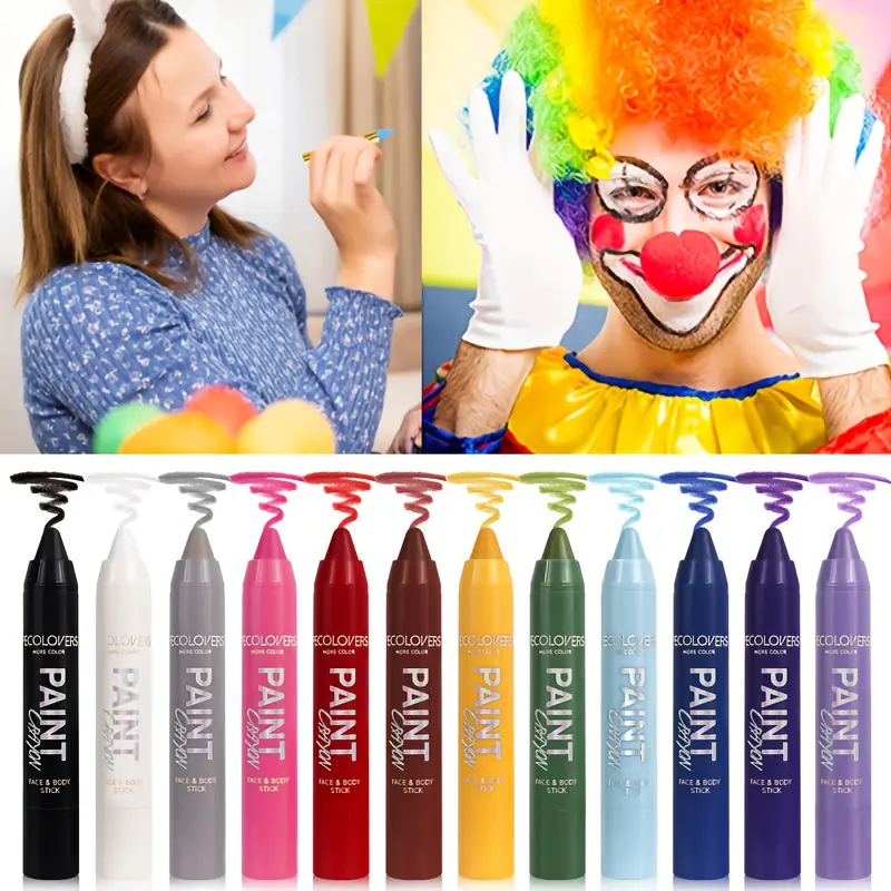 Colorful Face Paint, Facial and Body Paint Sticks, High Pigmented, Long-lasting Waterproof, Matte Finish, Colorfast, Easy To Remove Makeup, Suitable for Party and Stage Makeup