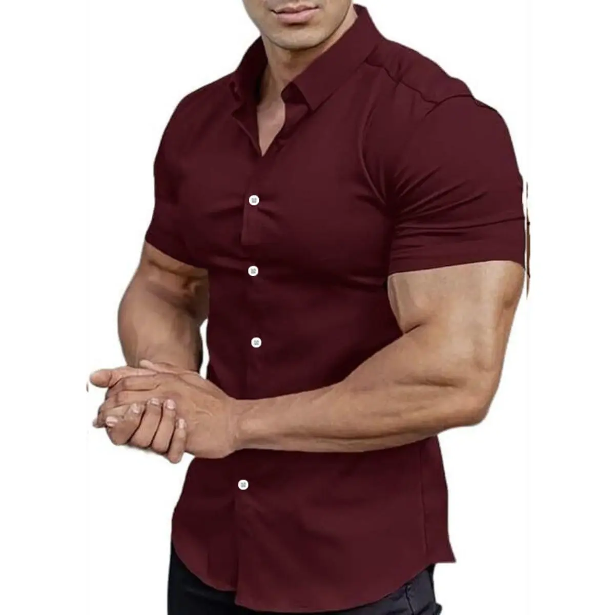 Men's Muscle Fit Dress Shirt Casual Button Down Shirt Short Sleeve Anti-Wrinkle Shirt