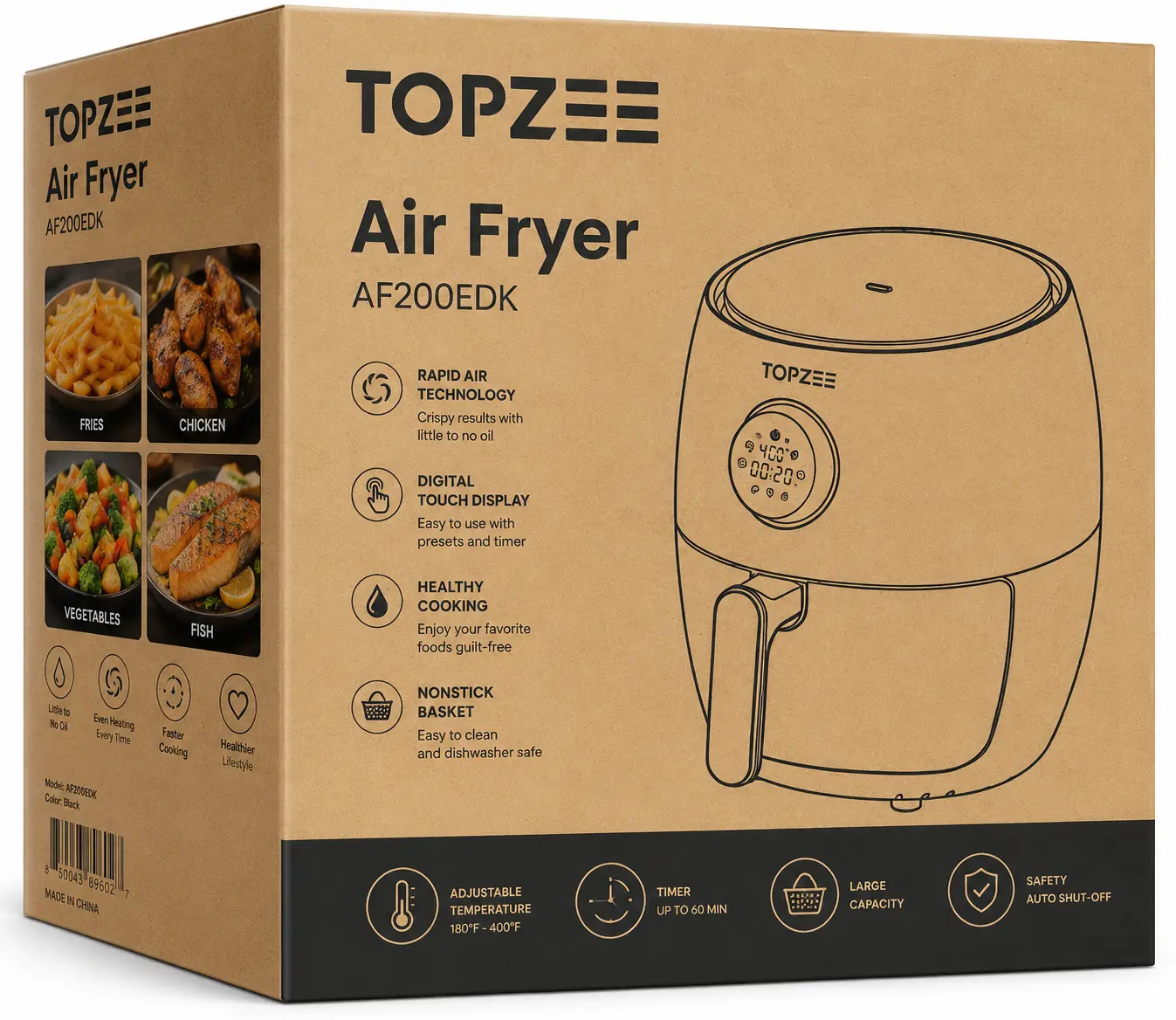 TOPZEE Digital Air Fryer AF200EDK – Oil-Free Healthy Cooking