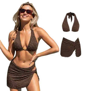 CUPSHE 3-PIECE SET High Cut | Textured Spandex Bikini & Sculpting Sarong Skirt - 2026 Deep V Neck High Cut Beachwear & Pool Party Swimsuit Plunging Neckline Cheeky Bum Coverage Bold Bathing suit #SummerVibes Dot Polka