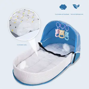 Portable Baby Crib, Foldable Mommy Bag Diaper Bag with Mosquito Net and Toy Baby Lounger