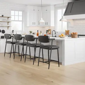 Garvee Set of 2 or 4 industrial design bar stools with metal frames, padded PU leather cushions, backrests, armrests, and footrests, seat height 94 cm, easy assembly, suitable for kitchen, dining, and living rooms