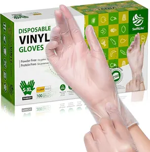 Disposable Vinyl Gloves, Food Safe, Latex-Free Powder-Free Clear Plastic Gloves for Cooking, House Clean, Food Prep S-XL 100/200 Count