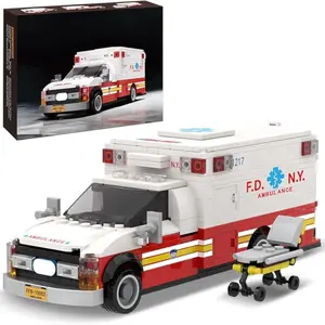 American Ambulance Building Block Set, 660PCS,City Rescue Squad Series Toy Vehicle, Collectible and Display-Worthy Adult Emergency Response Model Truck
