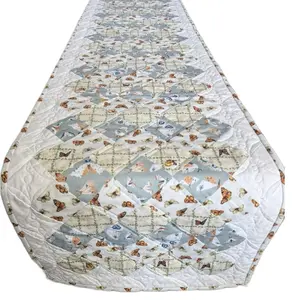 Extra Long Butterfly Quilted Table Runner – Farmhouse Patchwork Heirloom Decor – Free Motion Quilting