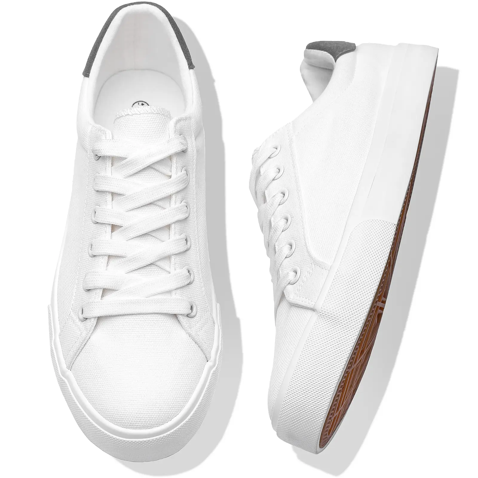 Men's White Canvas Low-Top Laces Casual Trainers, Rubber Outsole Adds Wet-Surface Grip for Wet-Floor Traction, Wet‑Floor Grip