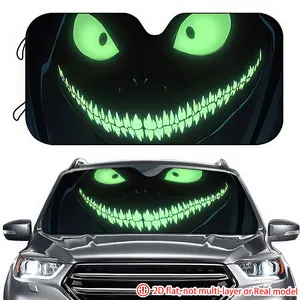 1pc Cheshire Cat smiley face pattern 2D high-definition printing on car sunshade, effectively blocking sunlight, suitable for decorating the front windshield of RVs, trucks, and SUVs