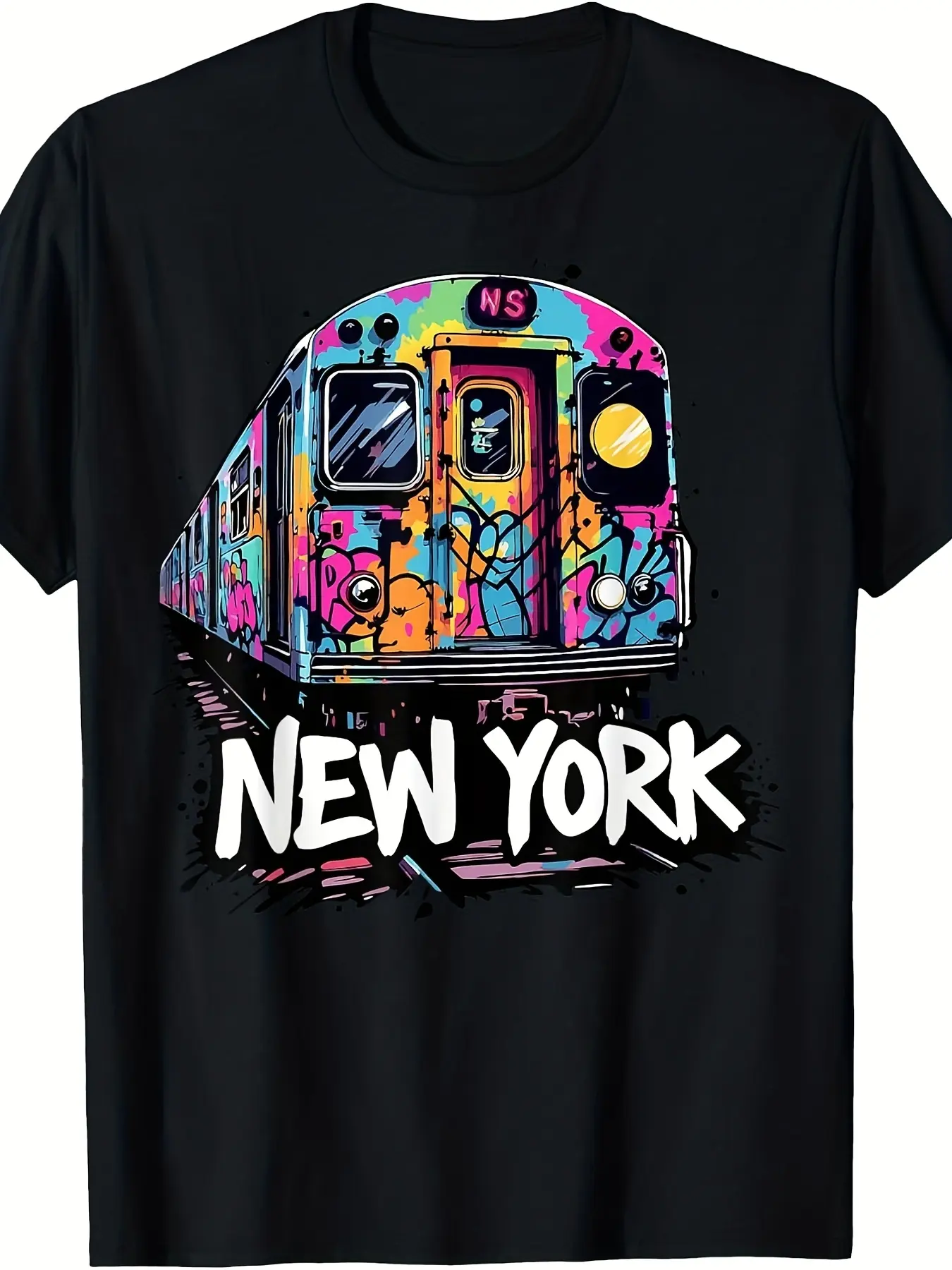 Men'S New York City Subway Graphic T-Shirt - with Vibrant NYC Subway Train & Graffiti Art, Retro Urban Streetwear Style, All-Season Fit Round Neck Casual Tee for Men, NYC Transit Enthusiast Apparel, Graffiti Subway Art Design with A-Train & 42nd St
