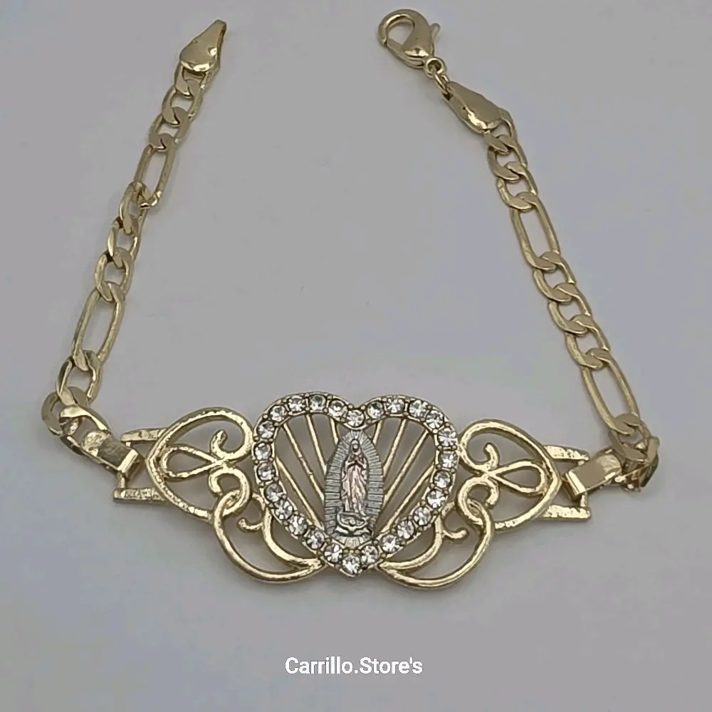 VIRGIN MARY beautiful bracelet heart with stone's figaro style 7"inches