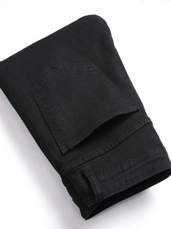 Men's Solid Color Ripped Skinny Jeans, Casual Comfy Denim Pants for Daily Wear, Fashion Men's Bottoms for All Seasons, Cotton