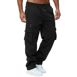 Men's Casual Cargo Pants with Side Pockets - Loose Fit, Mid-Waist, Solid Color, Polyester - Perfect for All Seasons