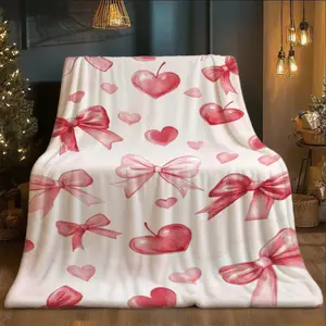 【JIT】One Piece Red and Pink Bow Printed Flannel Blanket - Comfortable and Fluffy, Suitable for Sofa and Bed, All Seasons, Machine Washable, Suitable for Camping, Napping, Enhances Home Atmosphere, Gift for Brothers and Sisters