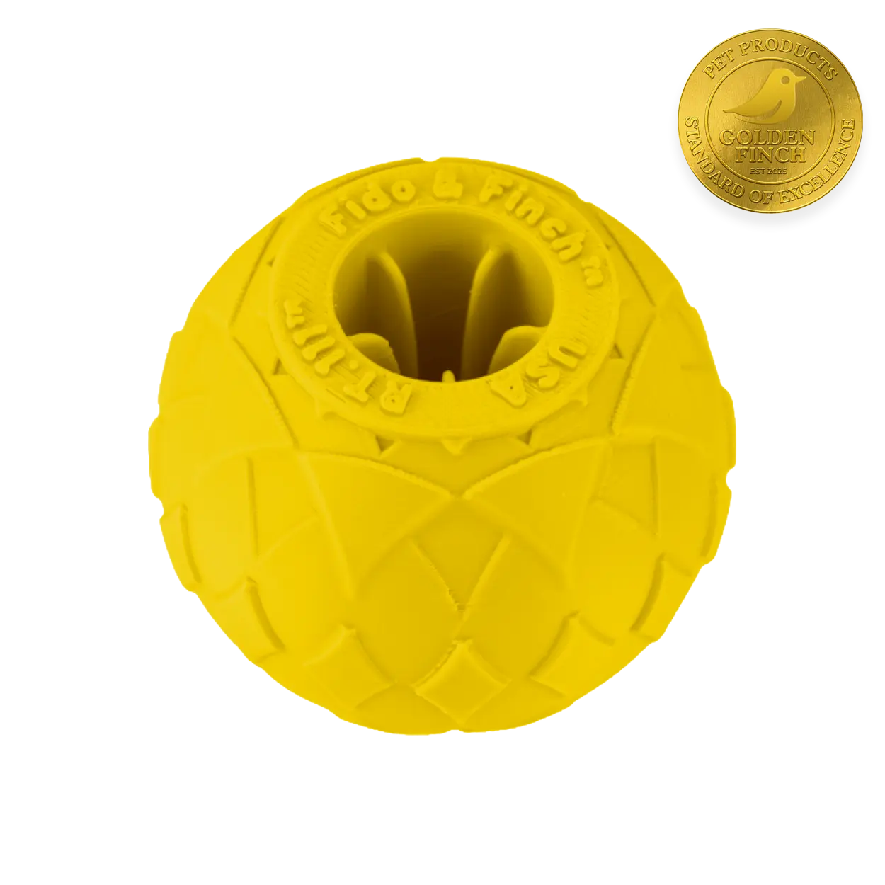 RT. 111 Small Yellow Dog Chew Toy - FDA-Certified Thermoplastic Elastomer, Medical-Grade Safety, Indestructible, Optimized Yellow, Vanilla Scent, ASTM5963 Tested, Lifetime Guarantee