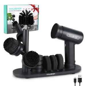 #JumpstartSale HAUSHOF Electric Spin Scrubber, Cordless Cleaning Brush with 8 Replaceable Heads and 3 Speeds for Cleaning Kitchen, Bathroom, Cutting Tool Sharpener Included