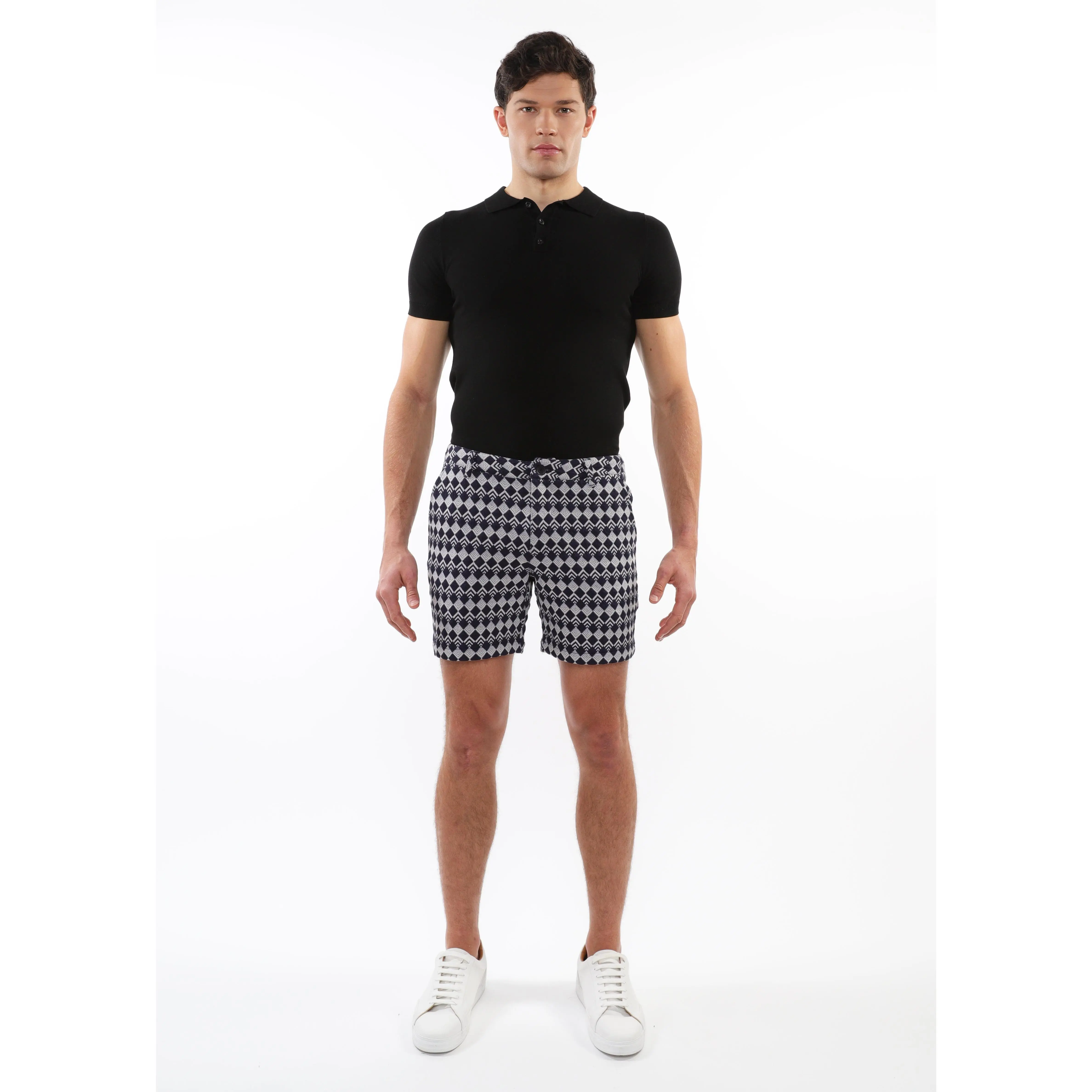 NAVY DIAMONDS 6" INSEAM TEXTURED JACQUARD STRETCH  CHINO SHORTS PM-2537