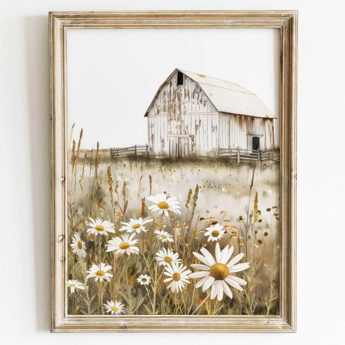Vintage Barn Print, White Barn, Rustic Farmhouse, Vintage Countryside Print, Country Home Decor, Country Style Home Decor, Unframed