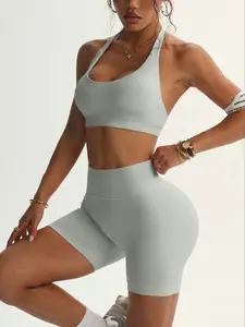 Women's Seamless Fitness Clothing Set, High Waist Yoga Shorts, Cut Out Design, Sleeveless, Slim-Fitting, Perfect for Gym and Running, Workout Running Outfits