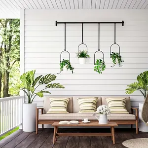 Adjustable Metal Hanging Planter Rack, Includes 4 Plastic Pots, Wall-Mounted with Nylon Rope, Expandable Storage Drawer