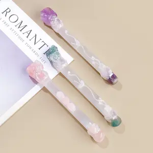 Natural Crystal Raw Stone Selenite Magic Scepter, Healing Stones Craft Fairy Wand, Party Halloween Decor, Spring Garden Decoration, Gemstone Decor