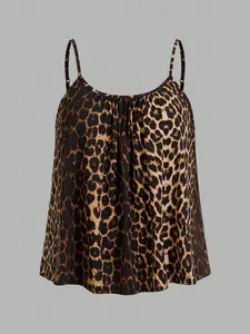 Fashion New Trendy Plus Size Women's Ruched Adjustable Shoulder Straps Top, Loose Fit, Suitable for Spring Summer Fall