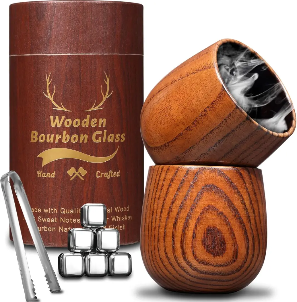 [Father's Day Gift Idea] Handcrafted Wood Bourbon Glass, Kitchenware Drinkware for Whiskey Lovers, Stunning Packaging Makes Gifting Easy, Each Unique Drink Accessory
