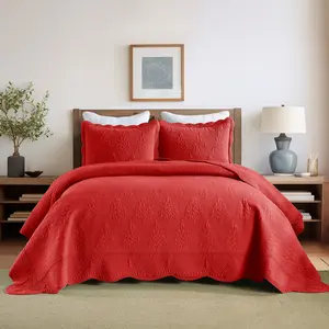 3-Piece 100% Cotton Christmas Tree Oversized Bedspread Set Coverlet Set Lightweight Quilt Set TC Flat Weave Quality Fabric Active Printing Exquisite Car Line Technology