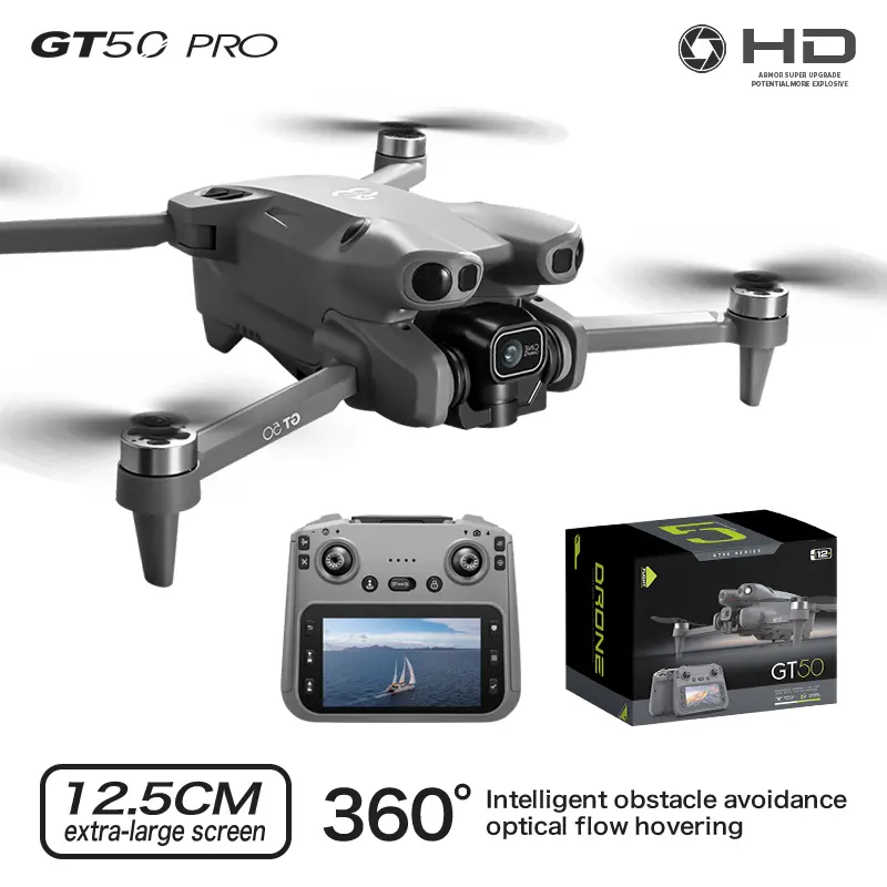 GT50 Folding Drone for Adults & Beginners, 5.64" Screen Remote, Intelligent Obstacle Avoidance, Optical Flow Hover, Brushless Motor, HD Dual Camera, 90° Adjustable Lens, Gesture Control, Trajectory Flight, 360° Roll, 20min Flight Time, Four Axis Drone, Hd