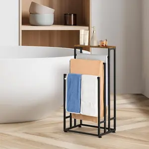 Freestanding Towel Racks for Bathroom 3 Tier Metal Drying Rack with Shelf Rustic Brown Finish 5.7x11.8x32.2 Inches Spacious Storage & Good Ventilation for Bathrooms & Laundry Rooms