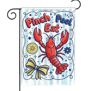 Cajun Theme Rectangular Polyester Fade-Proof Multi-Size Garden Flag, Pinch Peel Eat Crawfish Boil Decor for Seafood Lovers, Patio & Porch Outdoor Decor