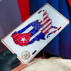 Cuba State Number 51 6x12 Car Number Plate Sign, Premium Design Full Map of 50 States Decor, Automotive Exterior Accessory for US Vehicles That Transmits Pride and Unity