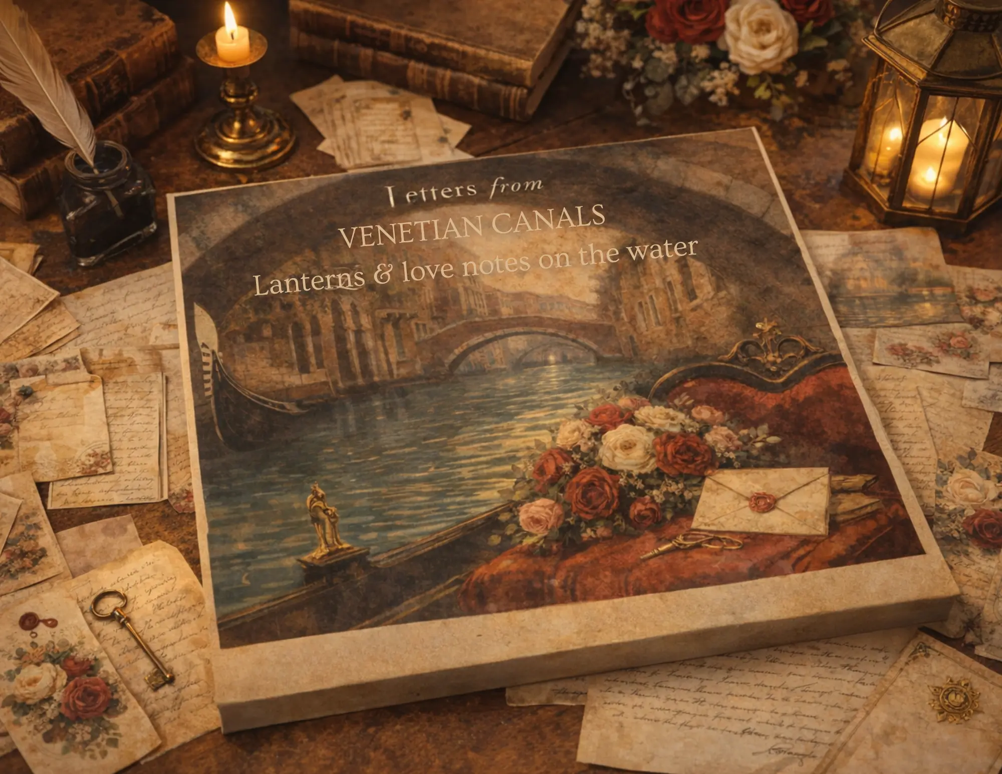 Letters from the Venetian Canals – 32 Background Pages + 14 Ephemera Pages – Romantic Venice Paper Kit