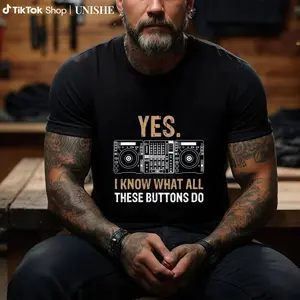 Black Retro DJ Shirt for Men – Short Sleeve Tee with Funny DJ Quote and Turntable Graphic