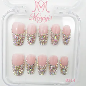 .DP.8314.French-style full rhinestone wearable nails
