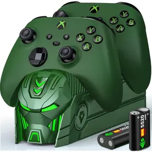 ESYWEN Xbox Charger Station with 2x5520mWh Rechargeable Battery Pack for Xbox One & Series X Controller Dual Charging Dock with 4 Battery Covers Green Console