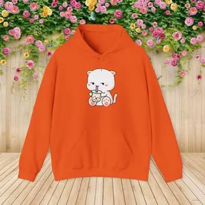 Cat Bubble Tea Hoodie, Cute Kitten Tea Lover Sweatshirt, Kitty Cat Gift for Her, Women's Hooded Jumper, Funny Feline Pullover, Bubble Tea