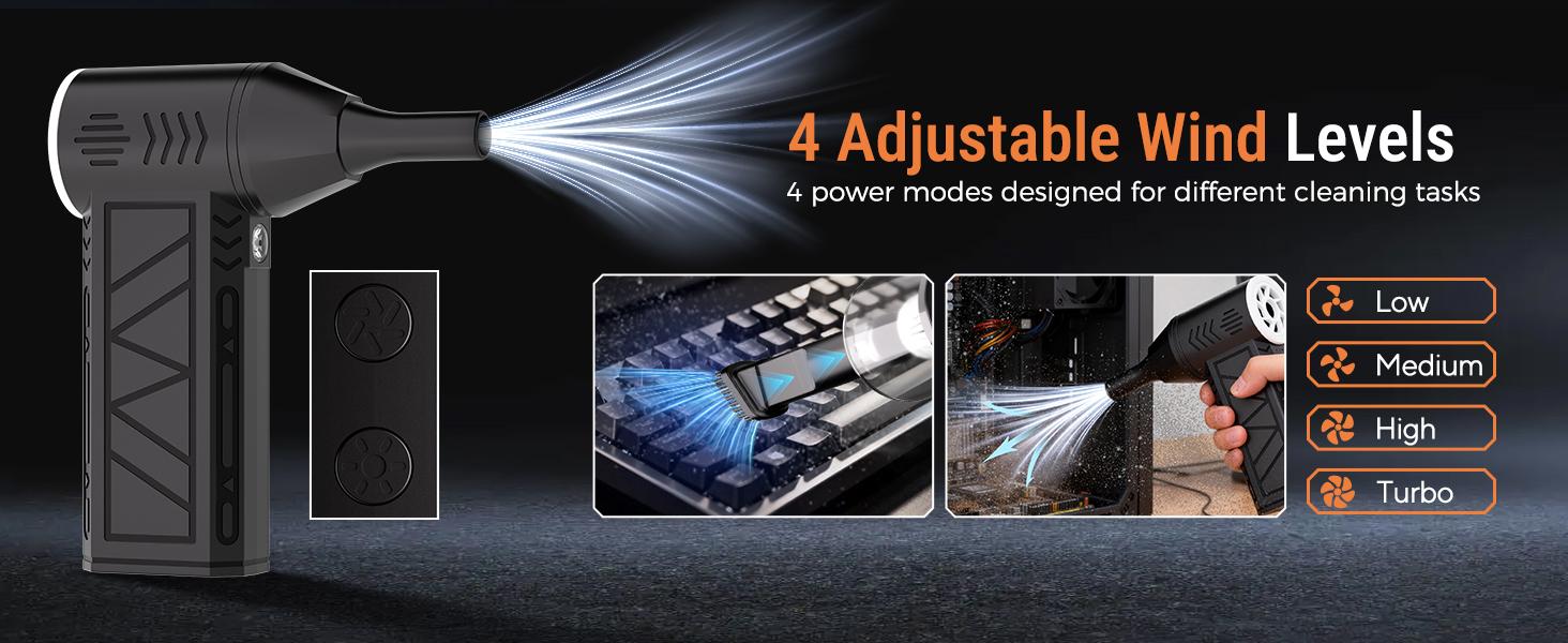 JORHUZS 2-in-1 Compressed Air Duster & Vacuum, High-Power Turbo Jet Fan, Cordless Rechargeable for Car, Electronics & Home Cleaning